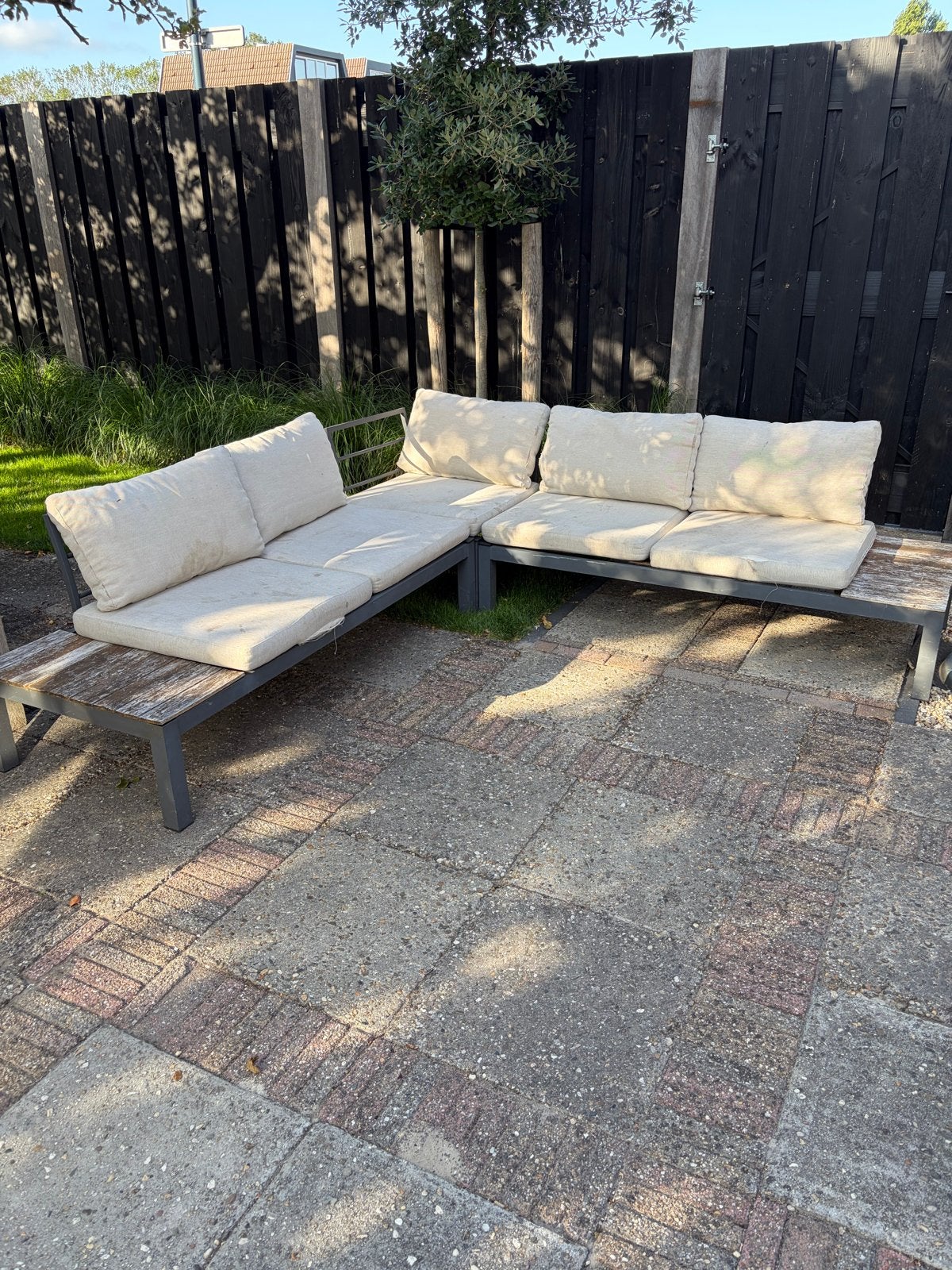 Gebruikte loungeset met kussens, Ophalen, 5 zitplaatsen, Gebruikt, Aluminium