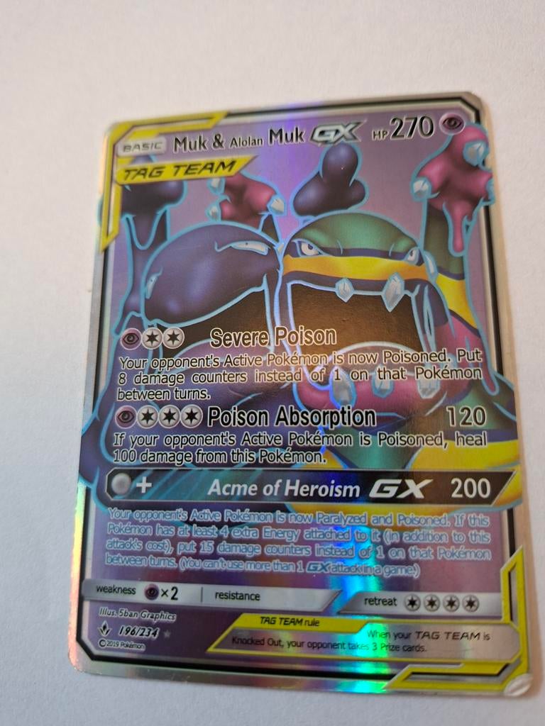 Muk & Alolan Muk GX Pokémon Kaart 196/234, Ophalen of Verzenden, Gebruikt, Losse kaart