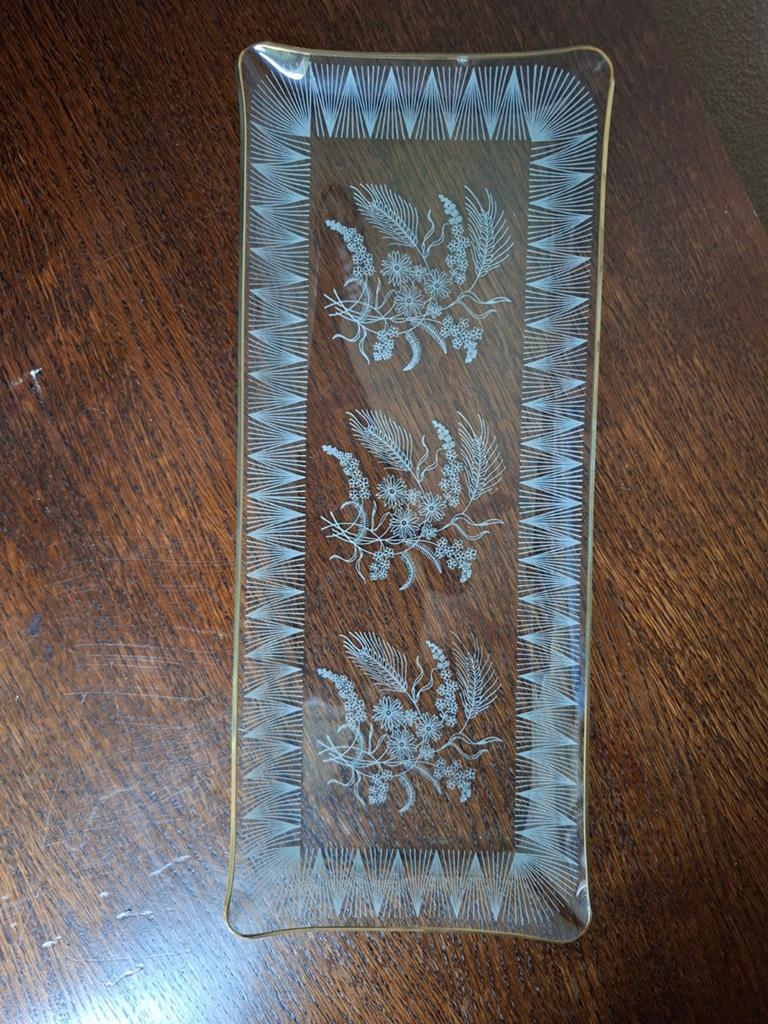 Vintage glazen schaal met bloemmotief, Ophalen of Verzenden