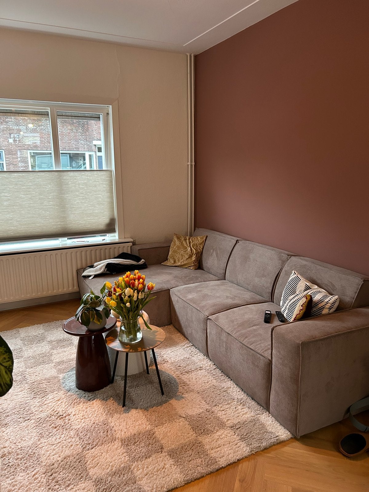 Beige/wit geblokt vloerkleed Karwei 160x230 cm, Ophalen, Gebruikt, Beige, 150 tot 200 cm