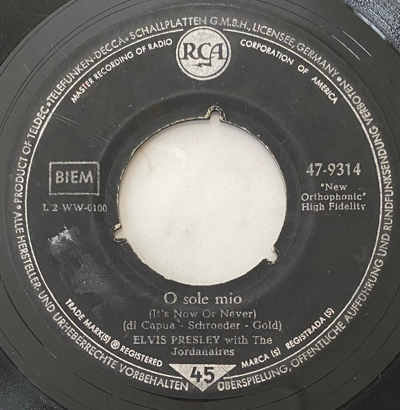 7” ELVIS PRESLEY - O Sole Mio (1960/DLD), Cd's en Dvd's, Gebruikt, Verzenden, 7 inch, Pop