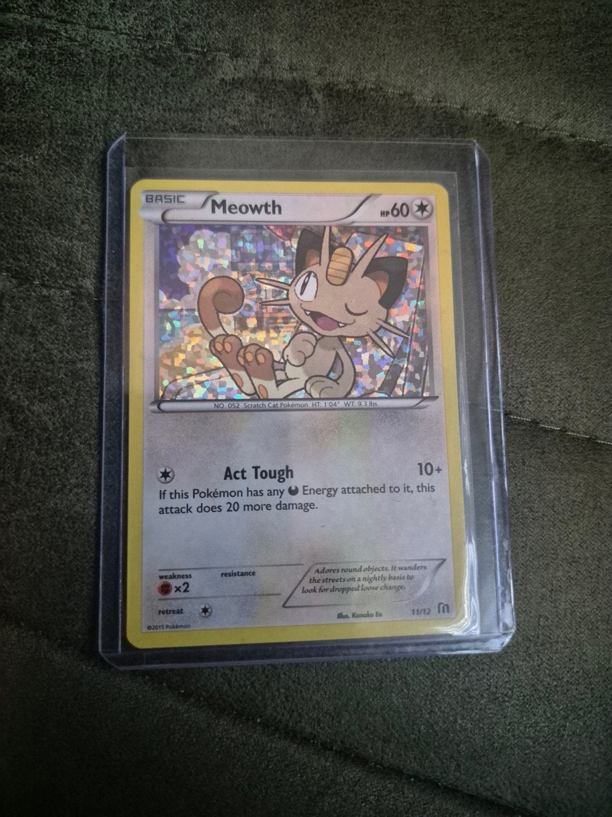 Meowth Pokémon kaart 11/12 (Foil), Ophalen of Verzenden, Zo goed als nieuw, Losse kaart, Foil