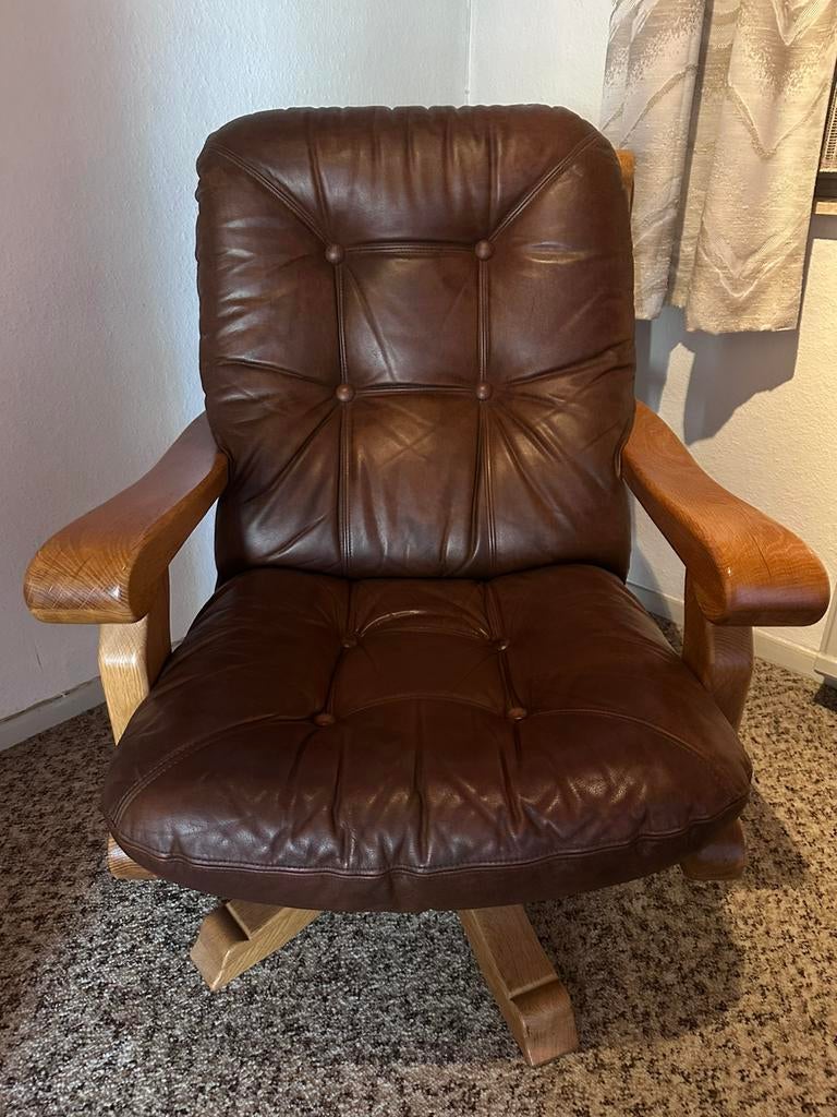 Leren fautteuil, Huis en Inrichting, Fauteuils, Ophalen, Gebruikt, 75 tot 100 cm, Leer