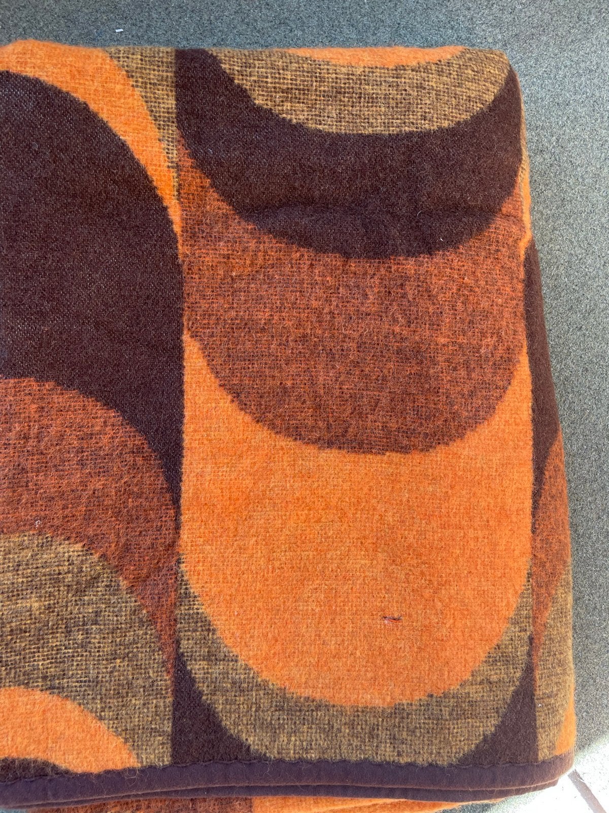 Vintage wollen deken - retro oranje bruin, Antiek en Kunst, Ophalen of Verzenden