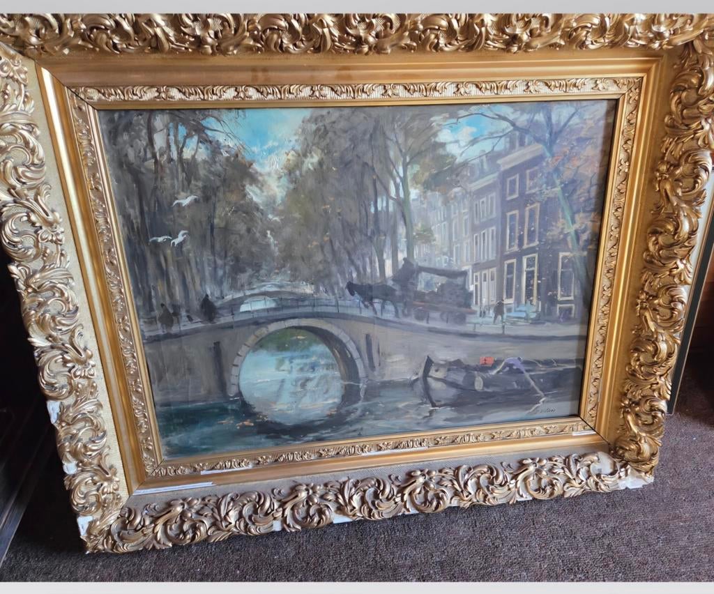 Olieverf antiek Amsterdam schilderij, Antiek en Kunst, Ophalen of Verzenden