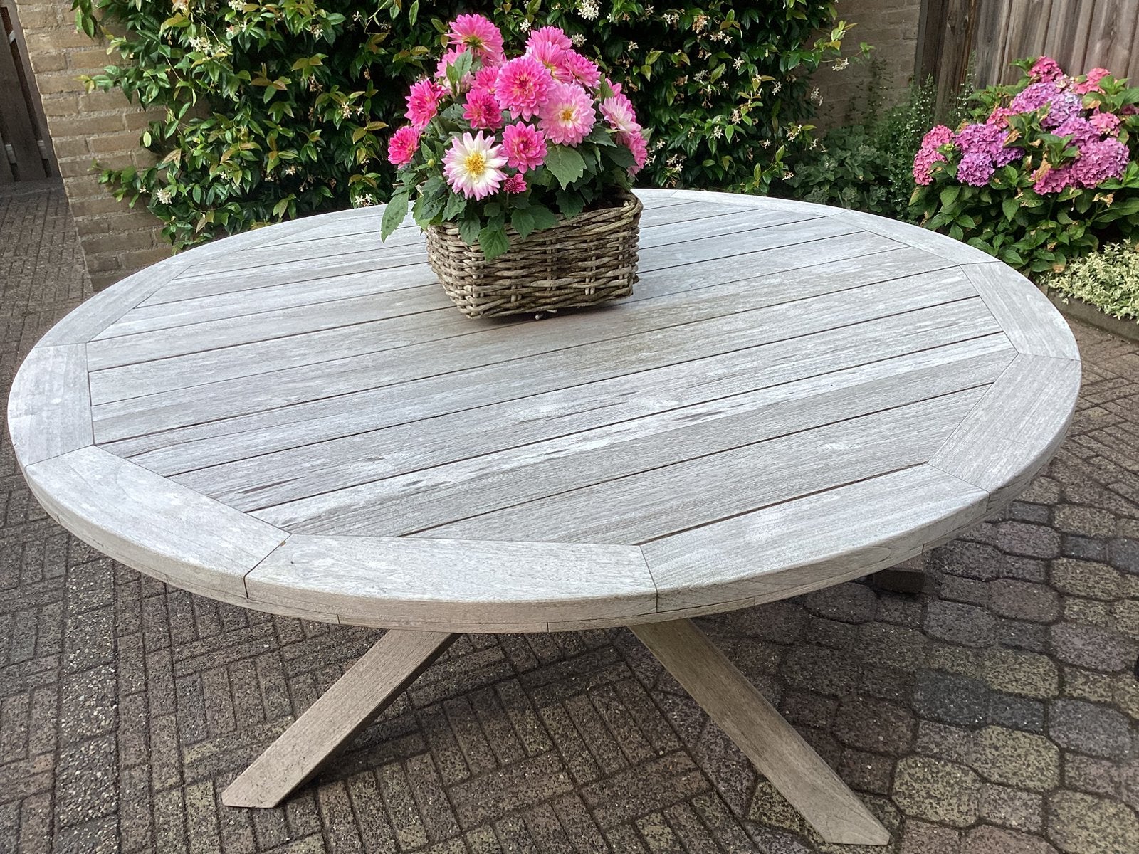 Mooi teakhout ronde tuintafel., Tuin en Terras, Ophalen, Zo goed als nieuw, Rond, Teakhout