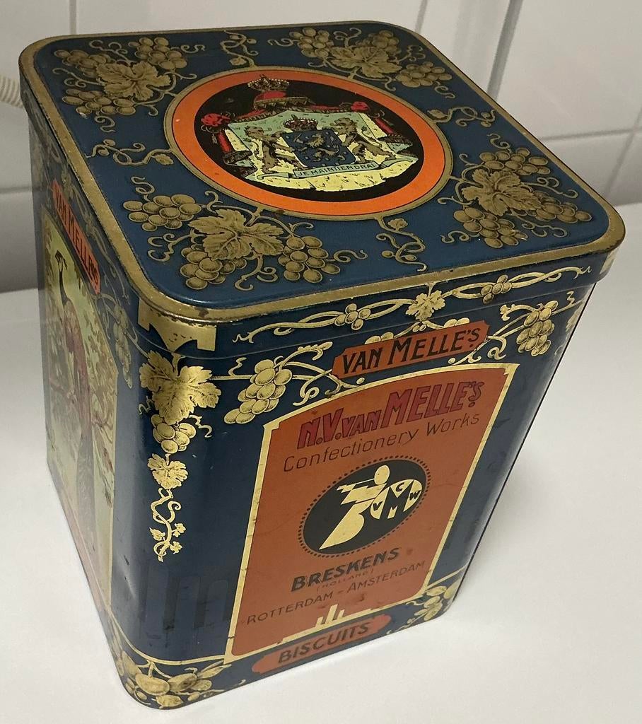 Oud mooi gaaf blik van MELLE,s bisquits, Ophalen of Verzenden, Gebruikt, Koek(jes), Overige merken