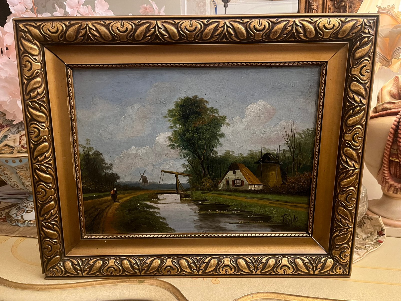 Antiek olieverf landschap schilderij, Ophalen of Verzenden