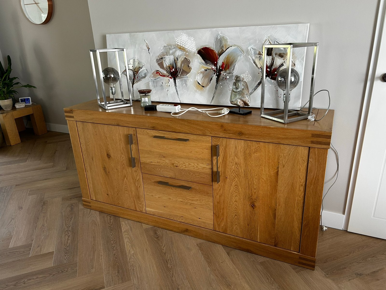 Eikenhouten dressoir met lades en deuren, 150 tot 200 cm, Eikenhout, Ophalen of Verzenden, Zo goed als nieuw