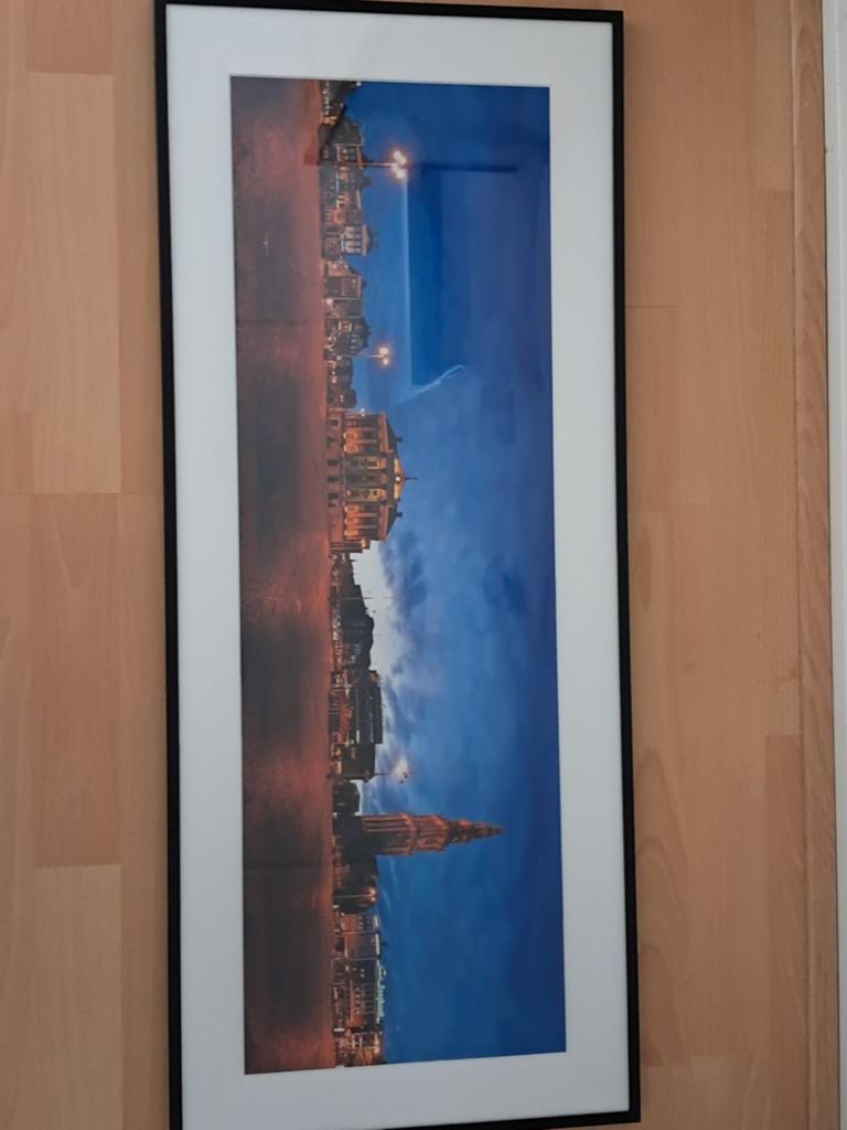 Panoramafoto Grote Markt Groningen met lijst en glasplaat, Metaal, Ophalen of Verzenden, Zo goed als nieuw, 87 cm