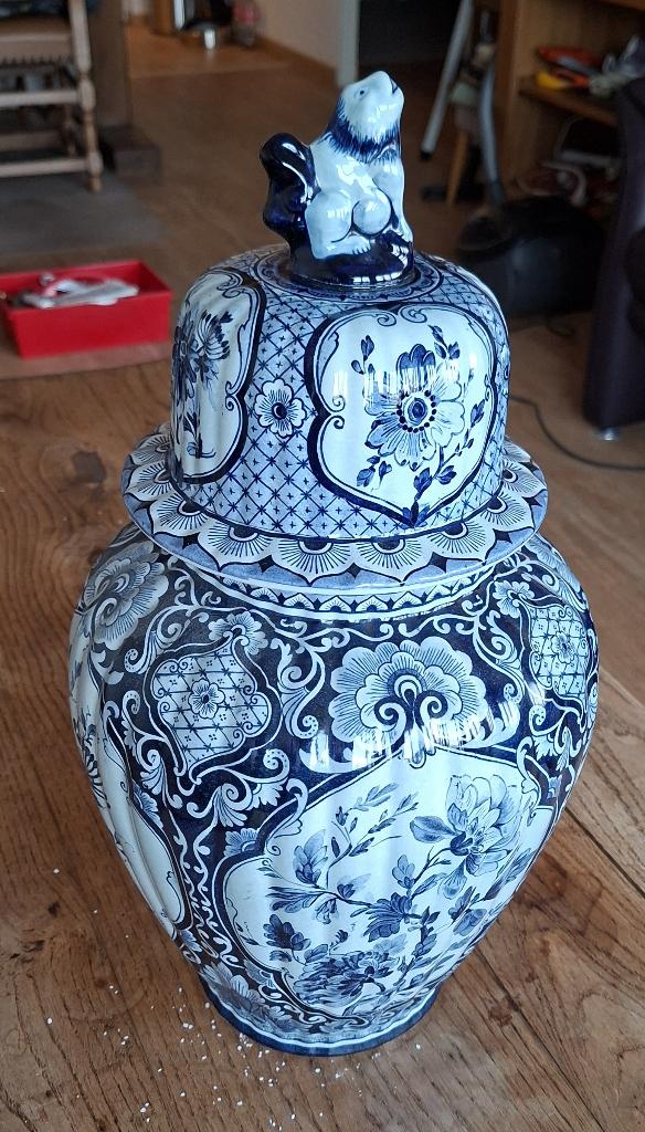 Gemberpot/dekselvaas Delftsblauw motief, 1890, Antiek en Kunst, Ophalen