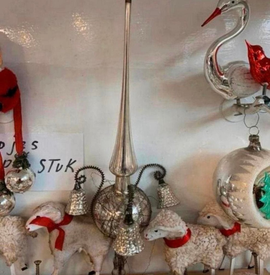 Kerstbal mooie echte oude antieke tinsel bellen pieken., Ophalen of Verzenden