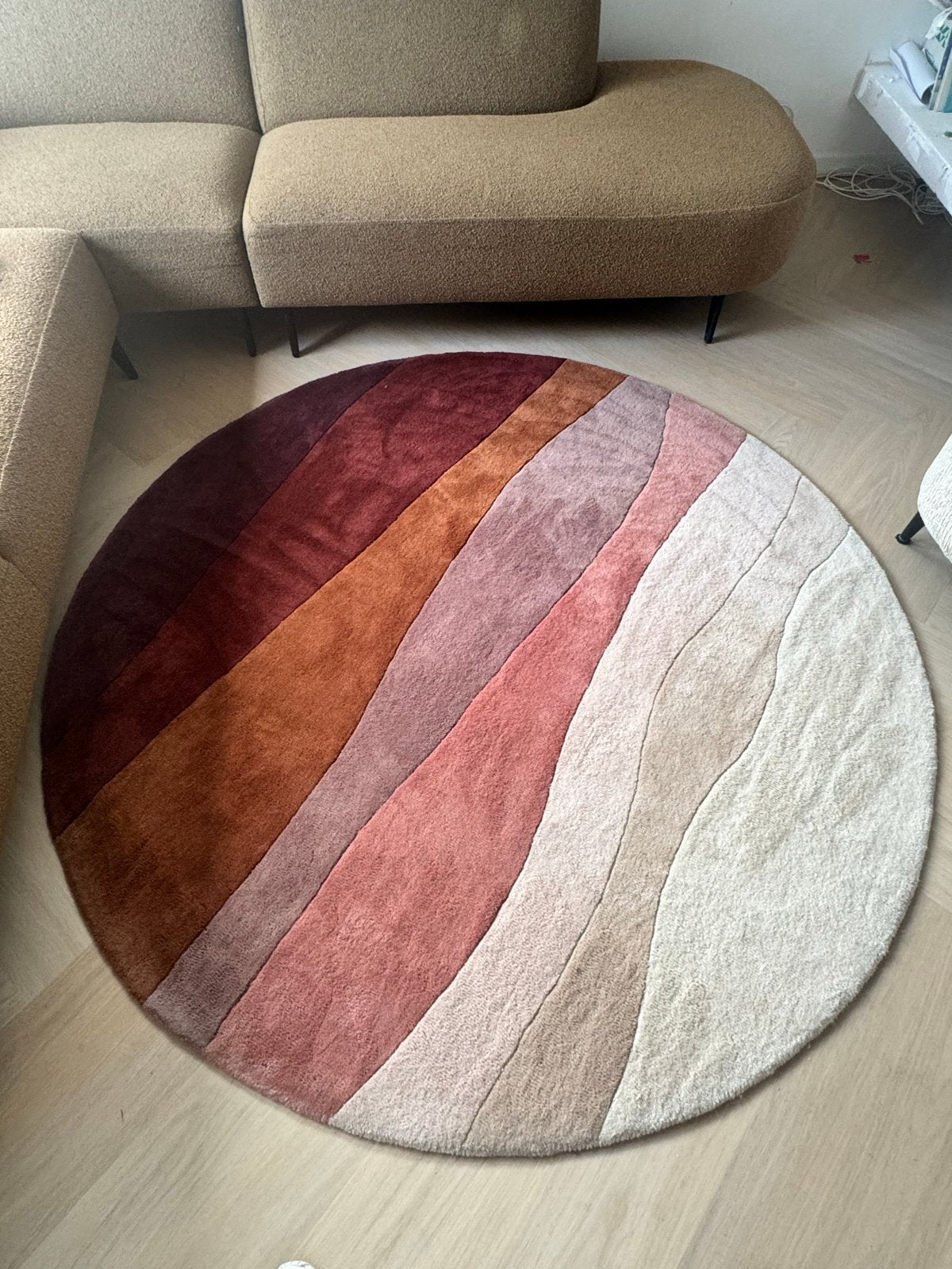Prachtig rond wollen kleed - 2 meter diameter, Huis en Inrichting, Beige, Rond, Ophalen of Verzenden, Zo goed als nieuw