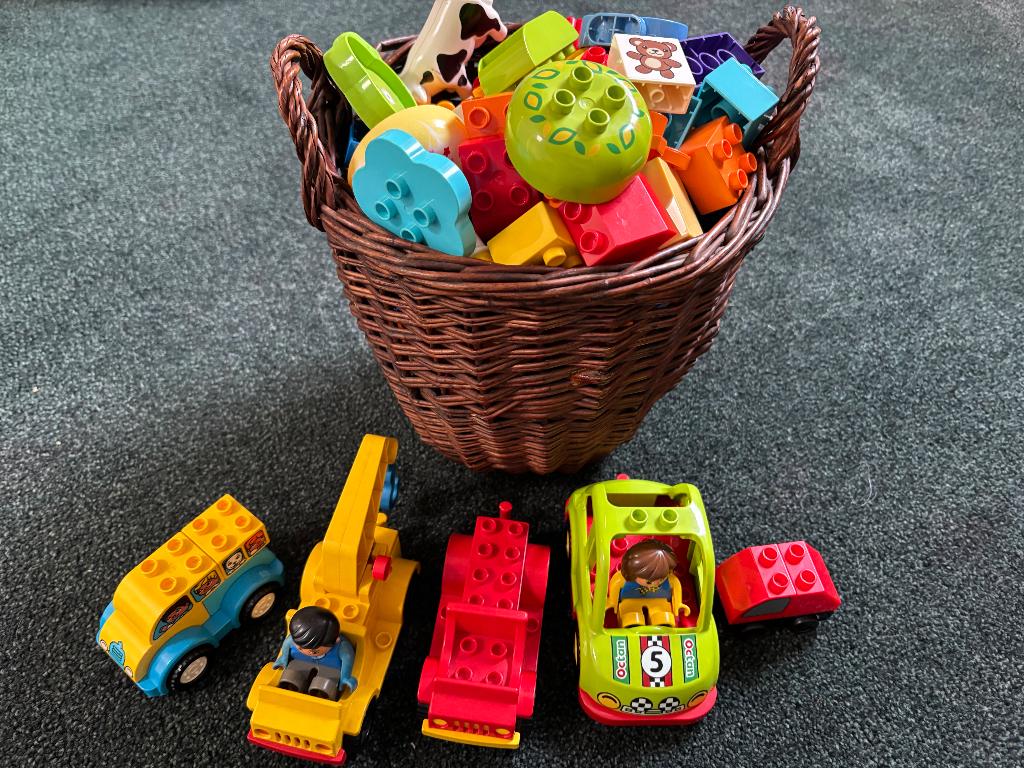 Lego duplo blokjes in mand, zo goed als nieuw!, Ophalen of Verzenden, Zo goed als nieuw, Losse stenen, Duplo