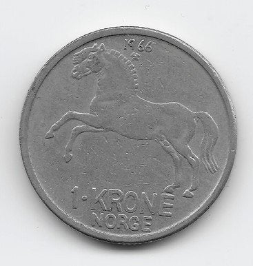 Noorwegen 1 krone 1966 KM# 409, Verzenden, Overige landen, Losse munt