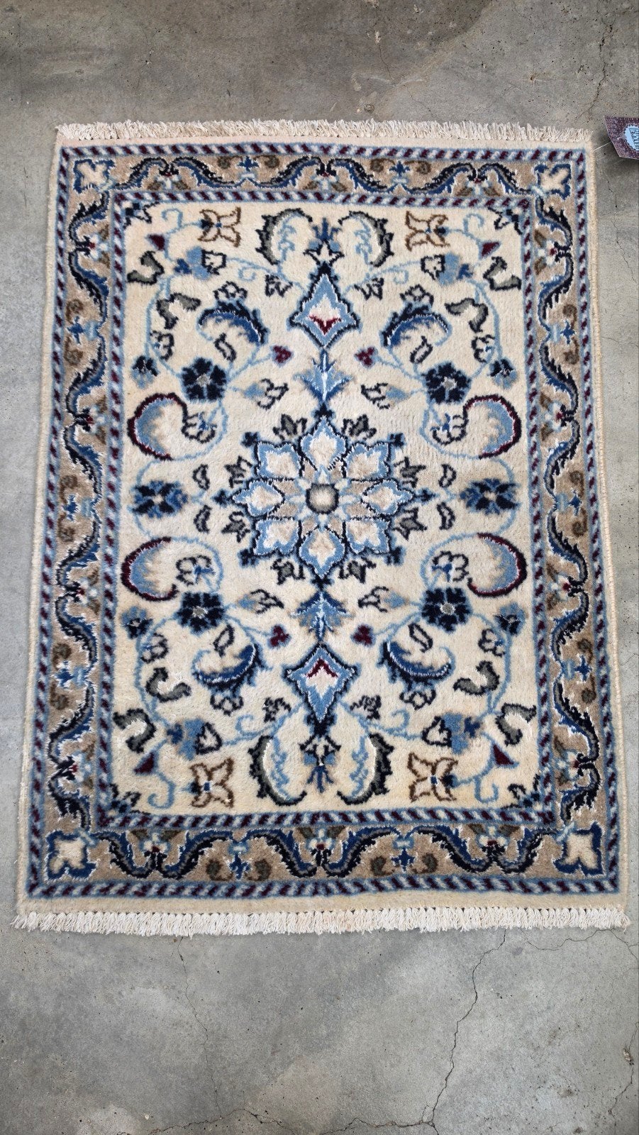 Handgeknoopt Perzisch wol Naïn tapijt medallion 65x85cm, Klassiek, Oosters, Traditioneel, Persian, Hype, Gebruikt, 50 tot 100 cm