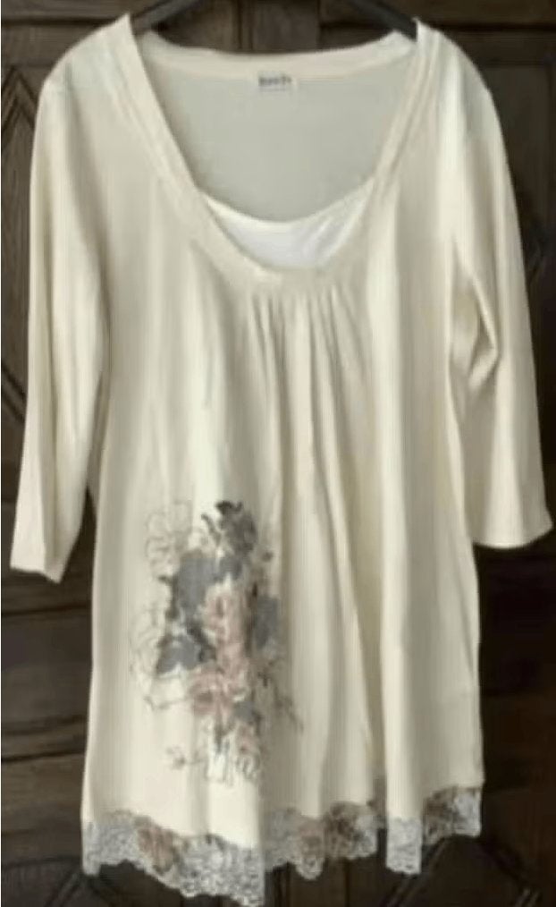 Lange top / kort jurkje bloemen leuke rand; 48; BOYSEN'S, Ophalen of Verzenden, Zo goed als nieuw, Meerkleurig, Jurk