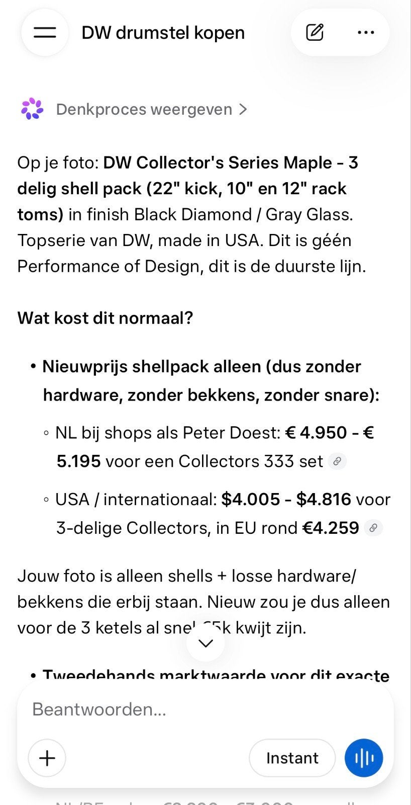 DW drumkit, Ophalen, Overige merken