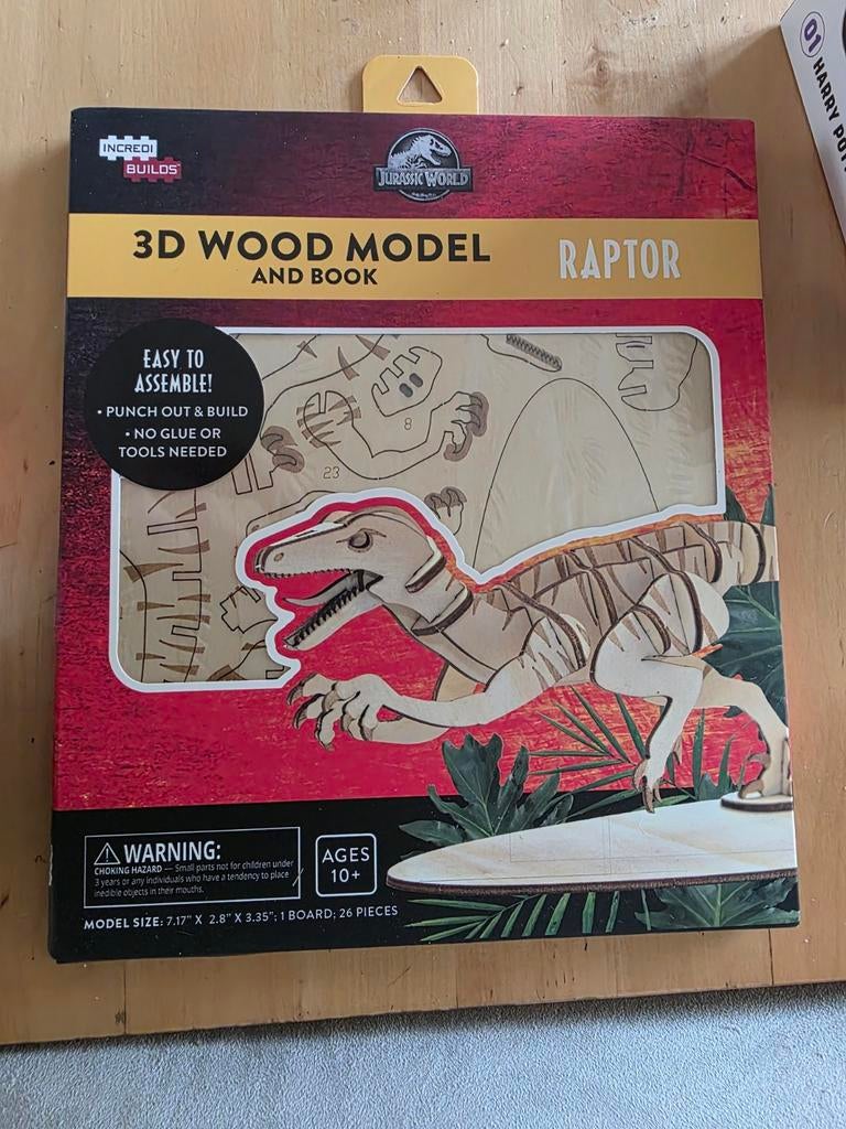 Nieuw Incredibuilds Jurassic World 3D Houten Model Raptor, Ophalen of Verzenden, Z, X, X