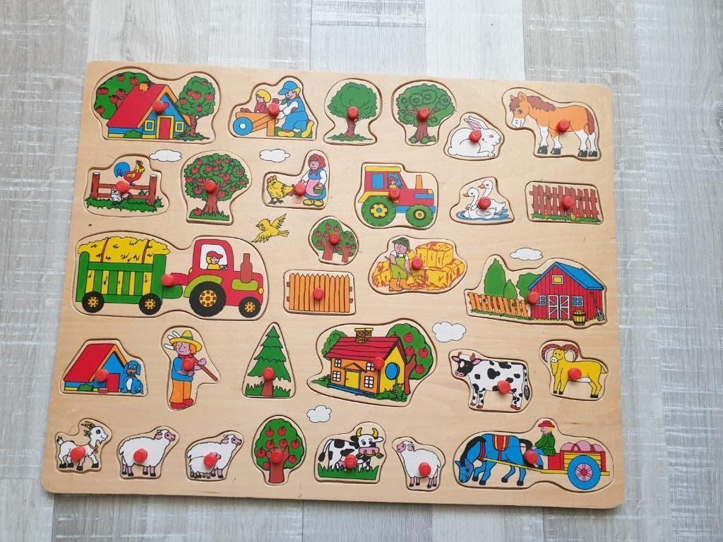 Houten boerderij puzzel, Ophalen, Gebruikt, 10 tot 50 stukjes, Van hout