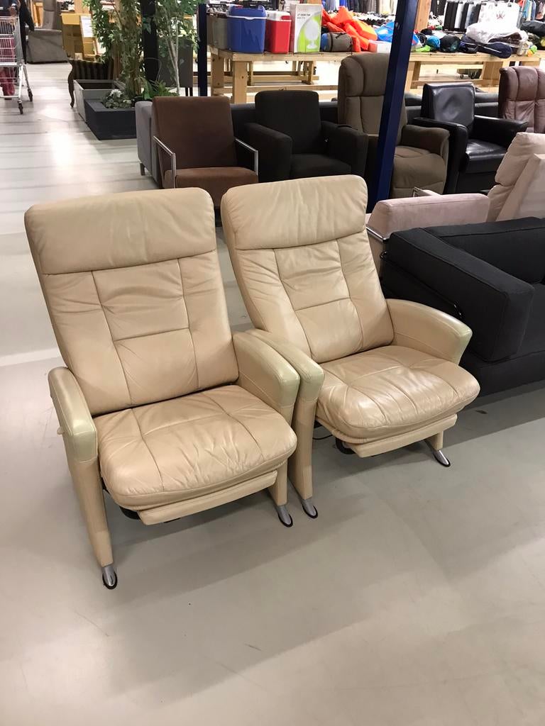 2 witte leren relax fauteuils, Gebruikt, G, Ophalen of Verzenden, H