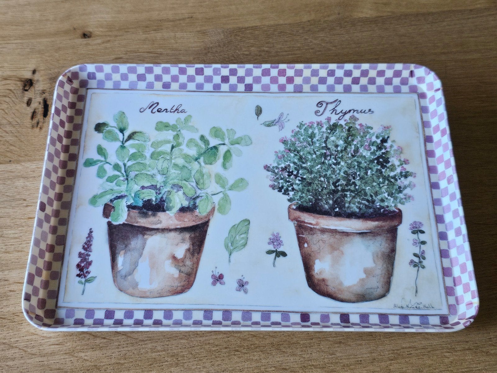 Vintage Mebel Italy melamine dienblad–Kruiden (Munt & Tijm), Kunststof, Afgeronde hoeken, Ophalen of Verzenden, Zo goed als nieuw