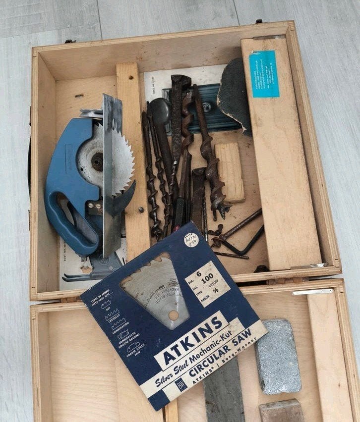 Mooie vintage Starwerker houten kist gereedschap accessoires, Ophalen of Verzenden, Minder dan 600 watt, Cirkelzaag, 30 tot 70 mm