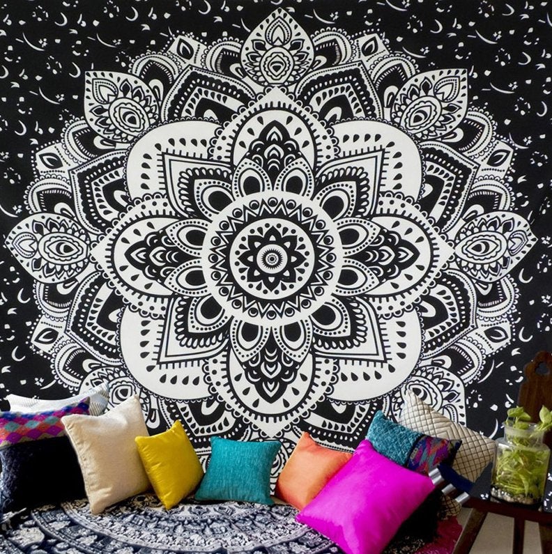 Zwarte Mandala Wandkleed 3D Wand Kleed Muurkleed Lotus India, Huis en Inrichting, Verzenden, Nieuw, Wandkleed