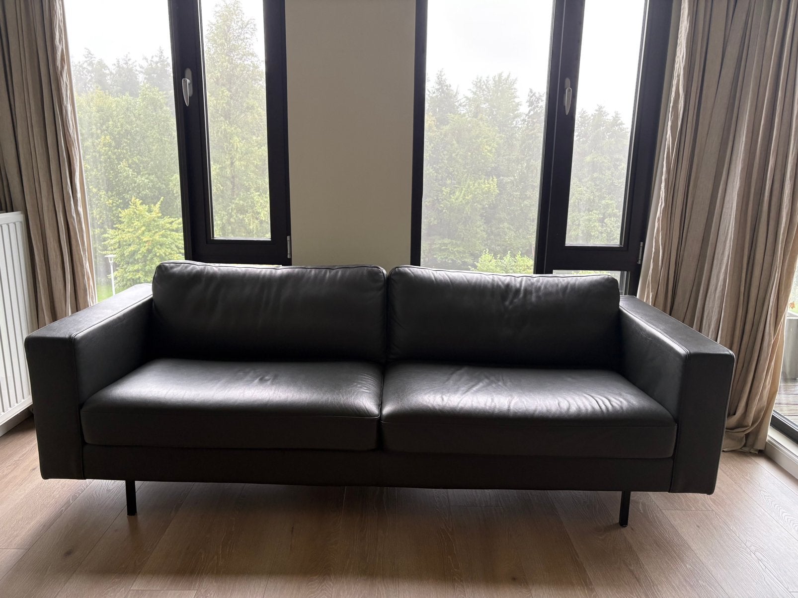 Donkergroene leren bank van Montel, Ophalen, Gebruikt, Driepersoons, 200 tot 250 cm