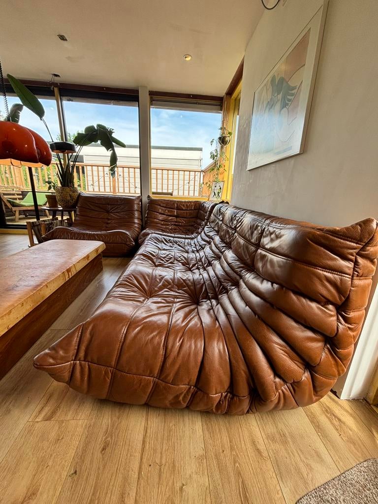 (Nieuwe foto’s) Ligne Roset Togo bank  - 3 elementen, Ophalen, Zo goed als nieuw, Leer