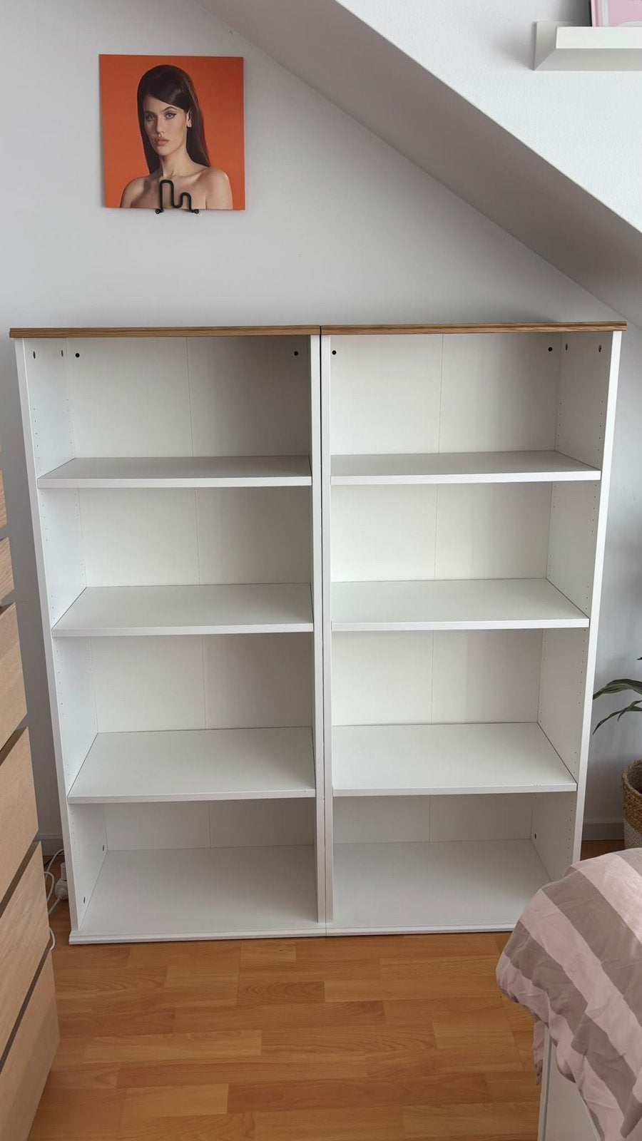 IKEA SKRUVBY Boekenkast wit met eikenhouten blad, Ophalen, Met plank(en), 100 tot 150 cm, 50 tot 100 cm