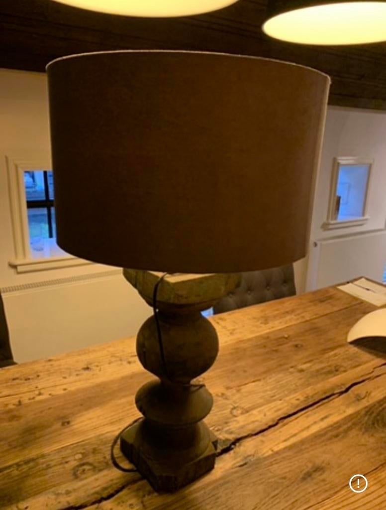 Grijze Balusterlamp met Stoffen Kap, Huis en Inrichting, Ophalen of Verzenden, Gebruikt, Hout, 50 tot 75 cm