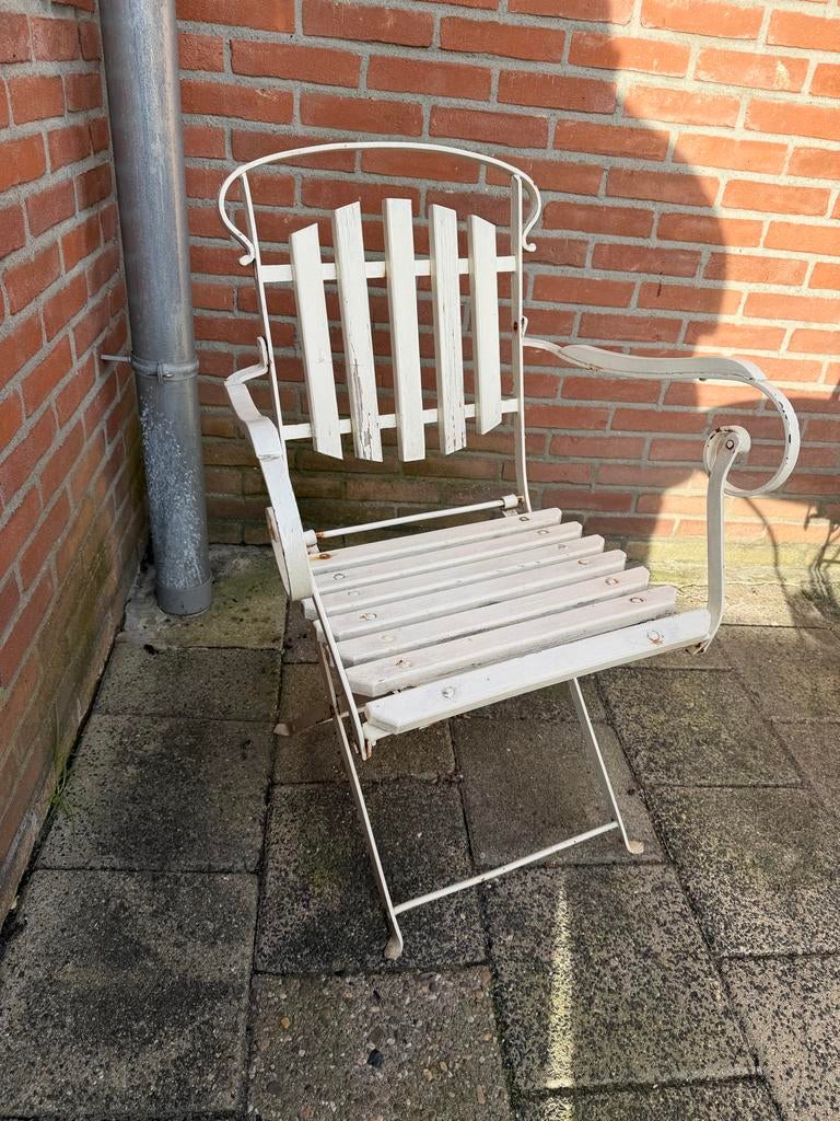 Vintage Frans metalen tuinset, inklapbaar, 3-delig., Tuin en Terras, Ophalen, Gebruikt, Metaal, Inklapbaar