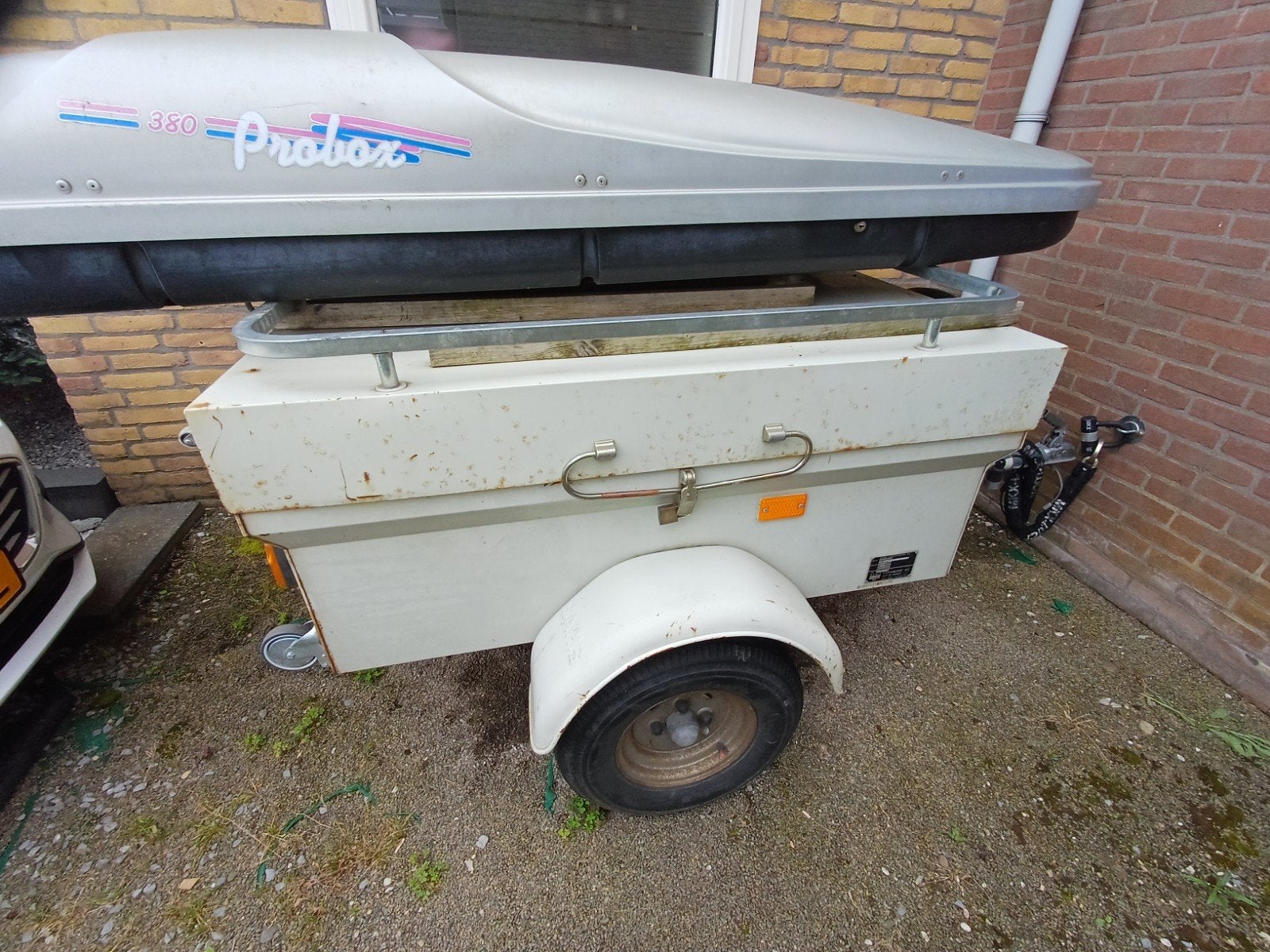 viskarretje met skibox voor hengels, Ophalen, Gebruikt, Complete set