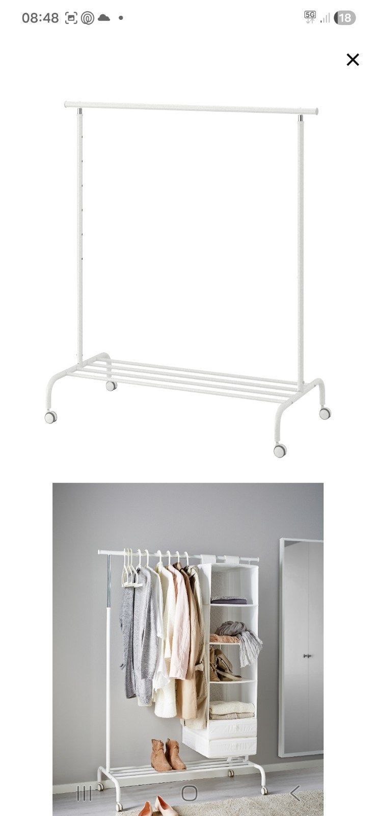 IKEA MULIG Kledingrek Wit - Verrijdbaar en Verstelbaar, Kleding | Dames, Kledingrekken, Ophalen, Met wielen, Gebruikt