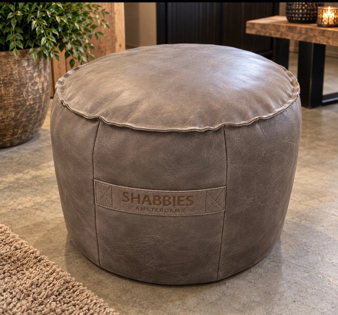 Shabbies Amsterdam leren poef – stoer & landelijk, Ophalen, Nieuw, Rond