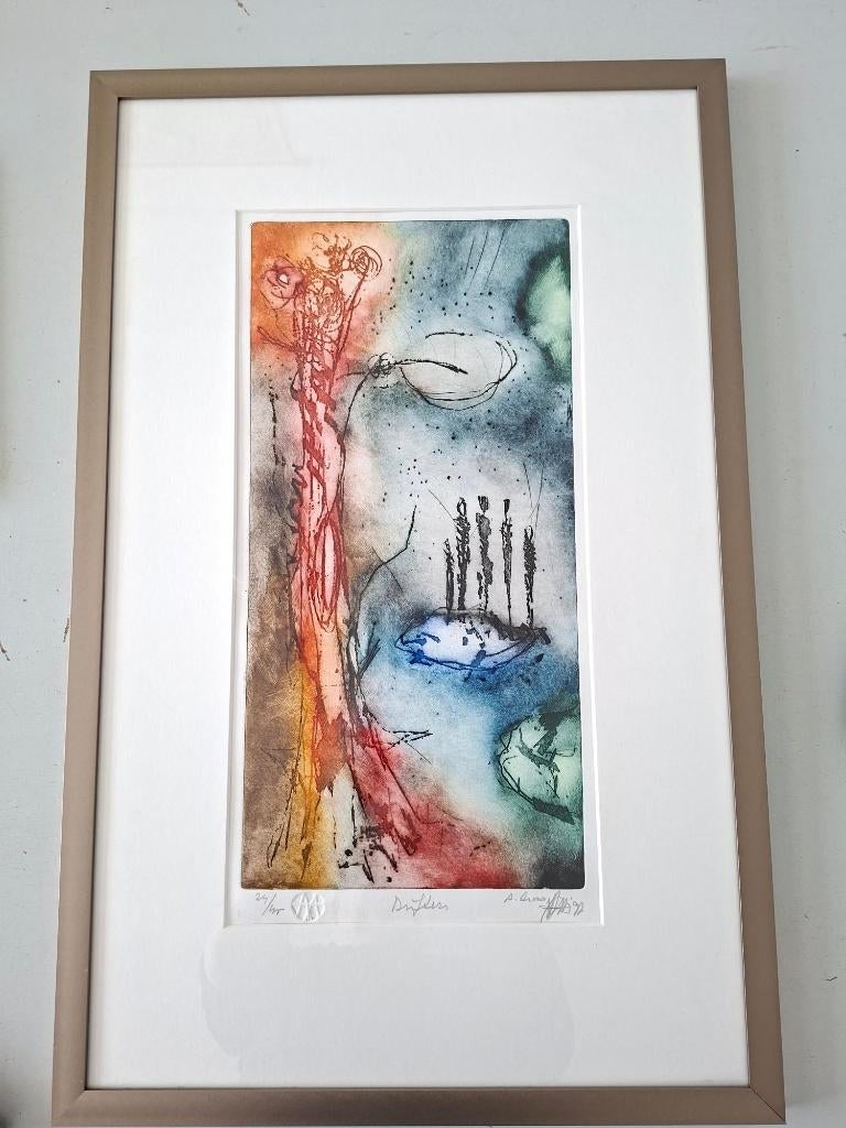 grote ingelijste ets Ad Arma kunstwerk aquatint Jan Montyn, Ets, 50 cm, Met monogram, 70 cm