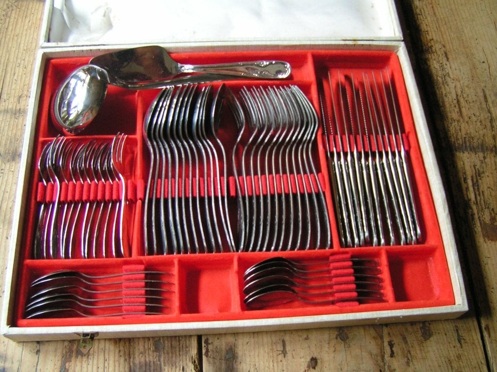 12 persoons bestek nr AA 827 ger nina, Verzenden, Gebruikt, Rvs of Chroom, Bestekset