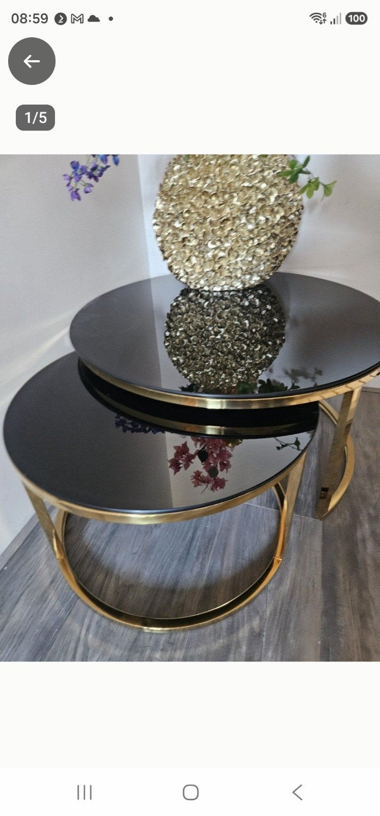 salontafels  Dublo  marmer look goud, zwart glas, Ophalen, 50 tot 100 cm, Rond, 50 tot 100 cm