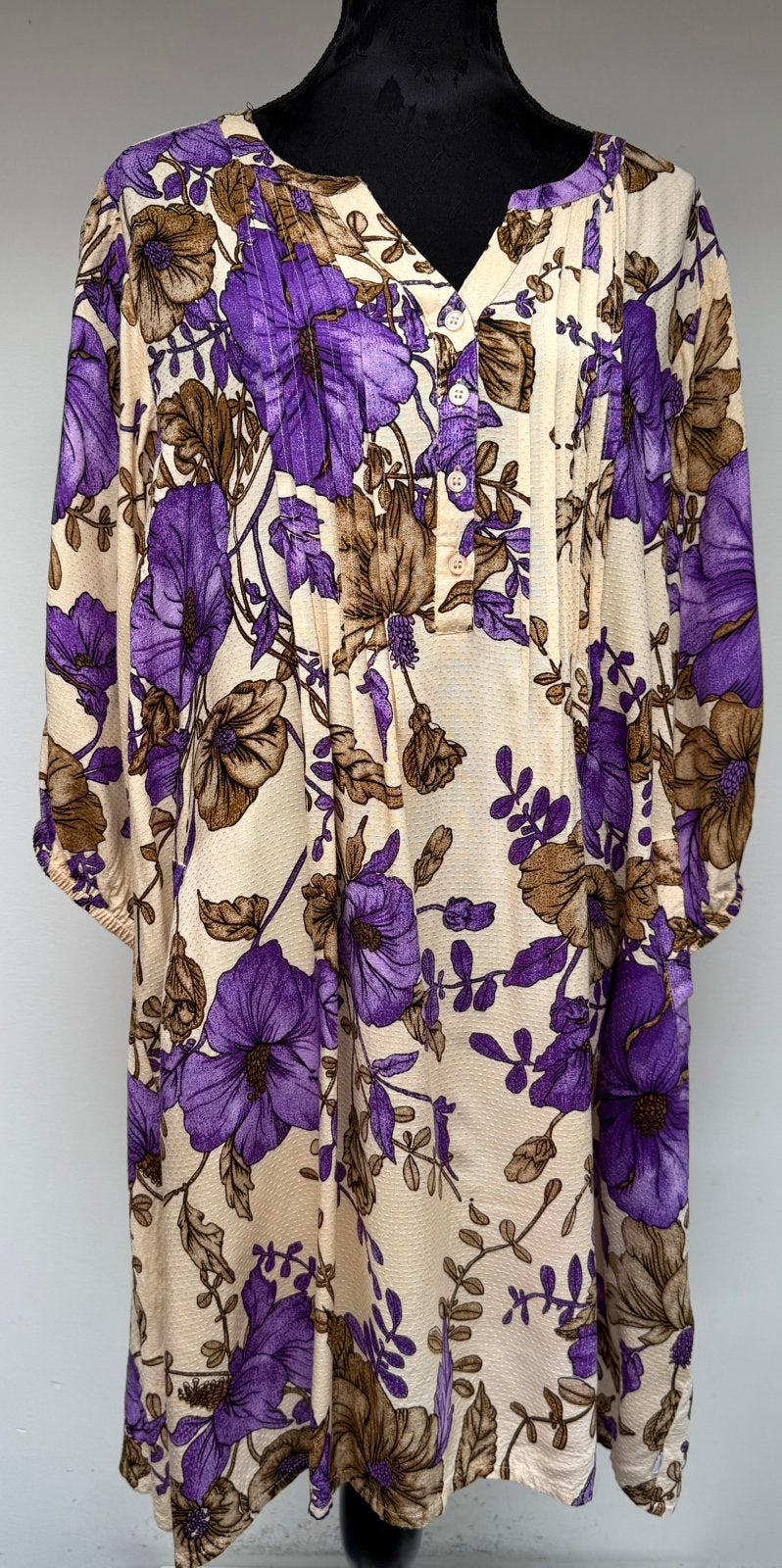 Superleuke creme jurk lila bloemen ZHENZI mt M 48/50, Kleding | Dames, Verzenden, Zo goed als nieuw, Paars, Jurk