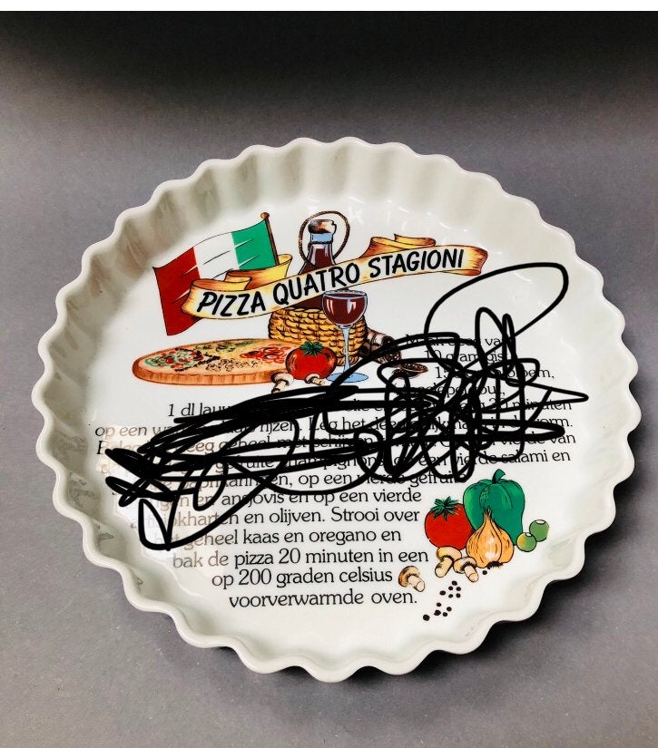 Ovenschaal, ovenvorm met recept voor pizza Quatro Stagioni, Ophalen of Verzenden, Zo goed als nieuw