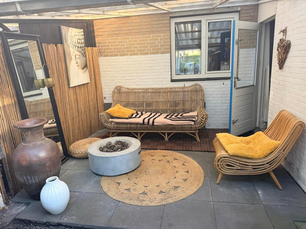 Rotan loungebank en stoel set - perfect voor buiten, Tuin en Terras, Tuinhuizen, Ophalen of Verzenden, Zo goed als nieuw, Minder dan 250 cm