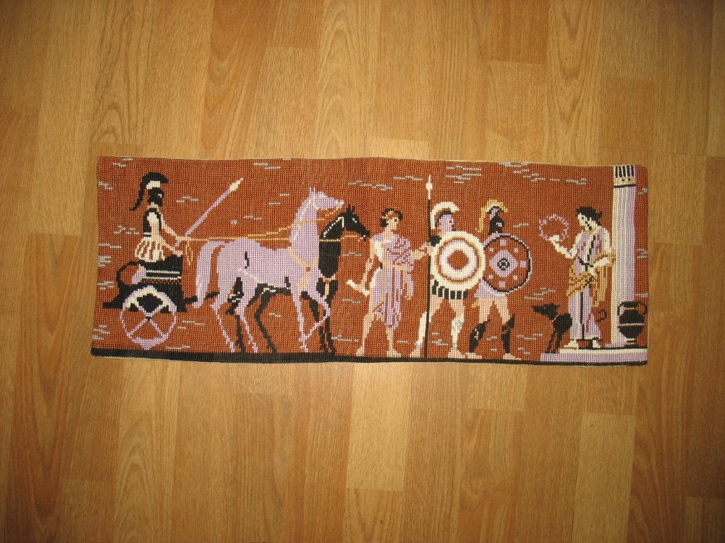 Geborduurd Klein Grieks/ Romeins Mythologie-Wagenrennen Vint, Hobby en Vrije tijd, Ophalen of Verzenden, Zo goed als nieuw, Handborduren