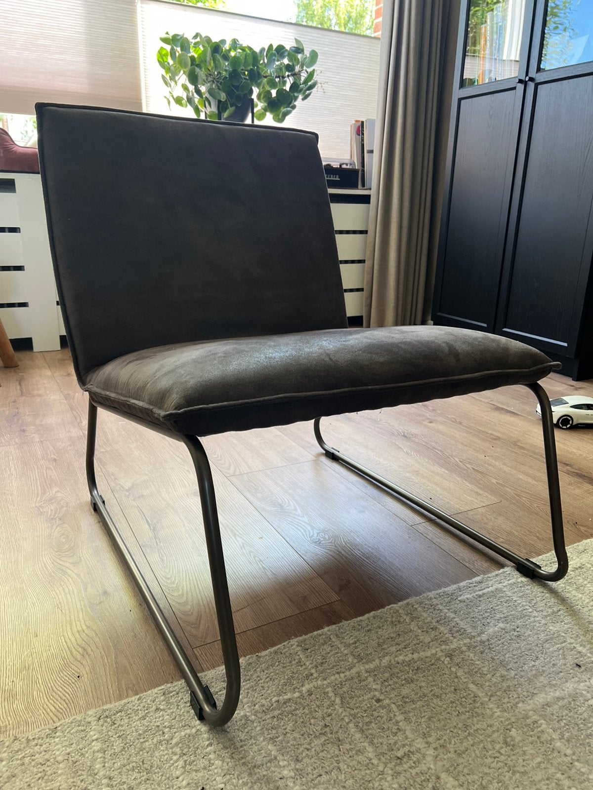 Stoere industriële fauteuil Antraciet, Ophalen, Zo goed als nieuw, Grijs, Eén