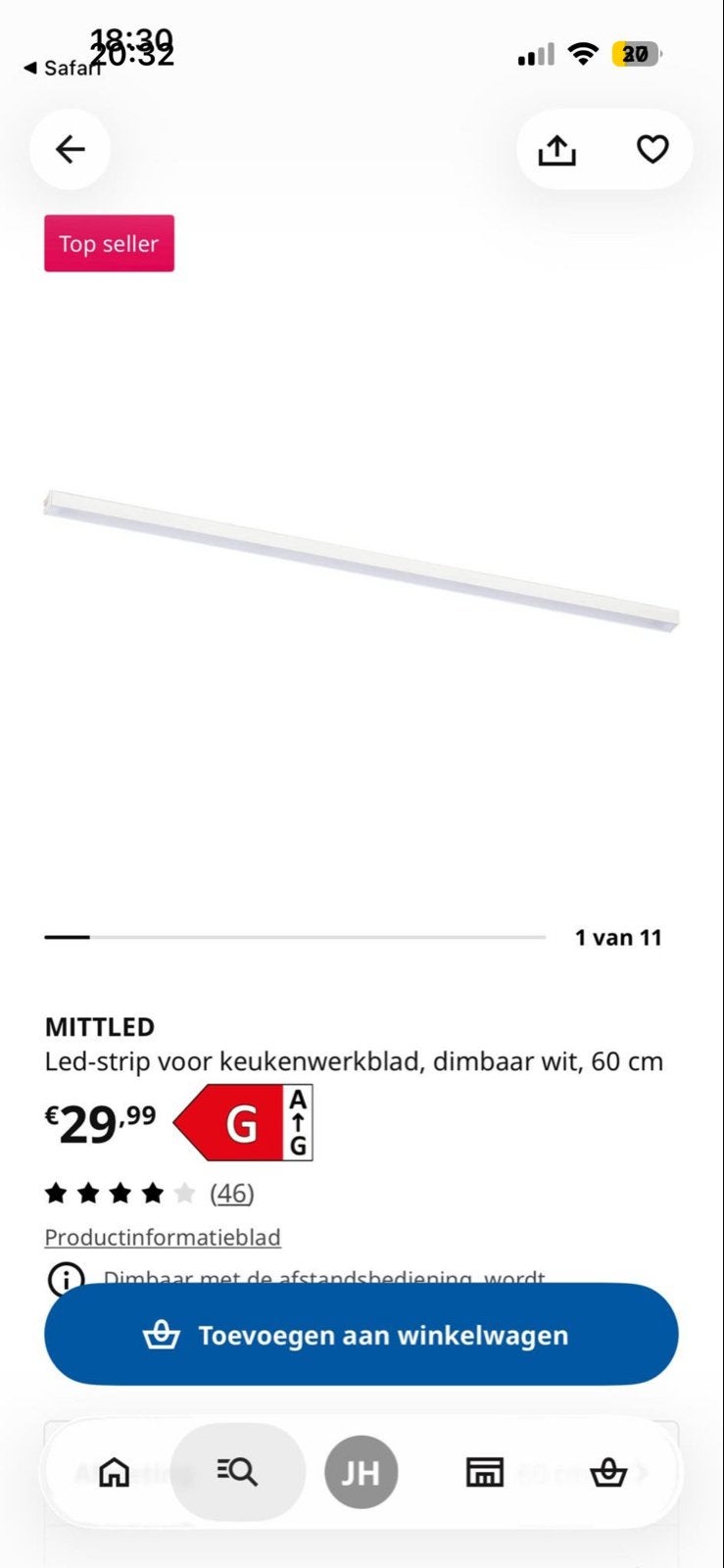 IKEA MITTLED LED-strip voor keukenwerkblad, dimbaar wit, Ophalen, Led-lamp, Instelbaar wit, Dimbaar