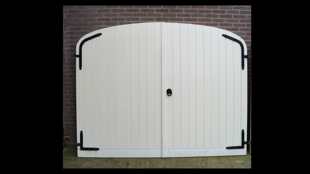 Set prachtige openslaande afzelia garagedeuren wit, Ophalen, 120 cm of meer, 200 tot 215 cm, Hout