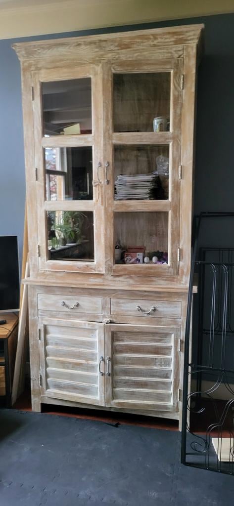 Mooie houten kast met glazen deuren en lades, Huis en Inrichting, Kasten | Dressoirs, Gebruikt, 100 tot 150 cm, 25 tot 50 cm, Met lade(s)