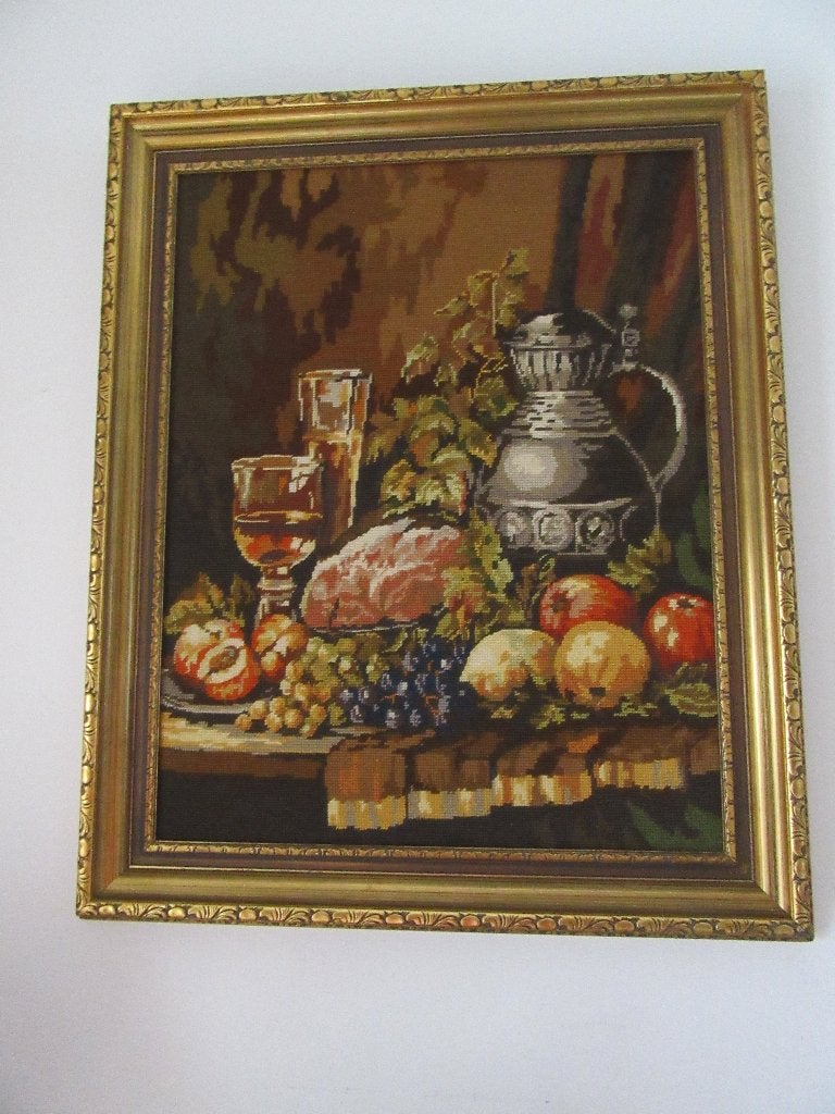 Geborduurd schilderij/stilleven., Ophalen, Gebruikt, Overige typen, 75 – 100