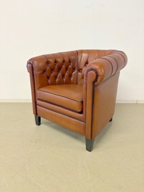 Engelse clubfauteuil in schapenleer met capitons, Ophalen, Nieuw, 75 tot 100 cm, Engels / Klassiek / Chesterfield / Schapenleer