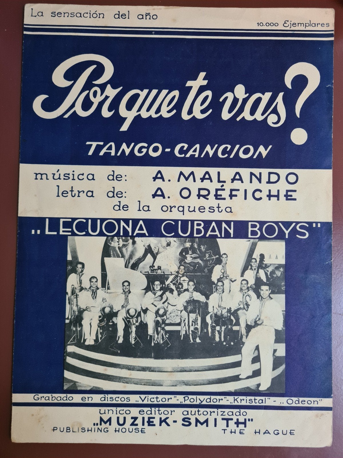 Vintage bladmuziek: Por Que Te Vas? - Tango Cancion, Muziek en Instrumenten, Bladmuziek, Latin en Salsa, Gebruikt, Ophalen of Verzenden